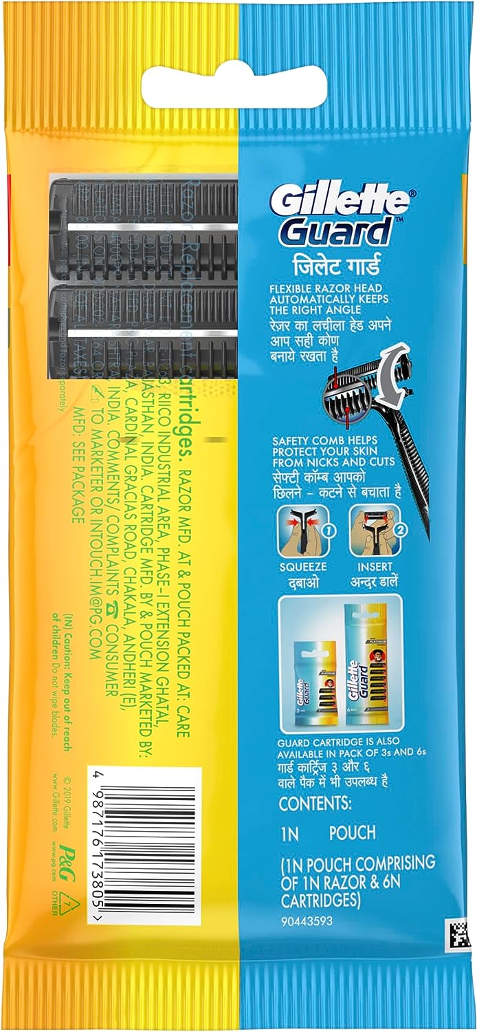 Gillette Guard Manual Shaving Razor Blades -6 Cartridges + 1 Razor (Pack of 3)