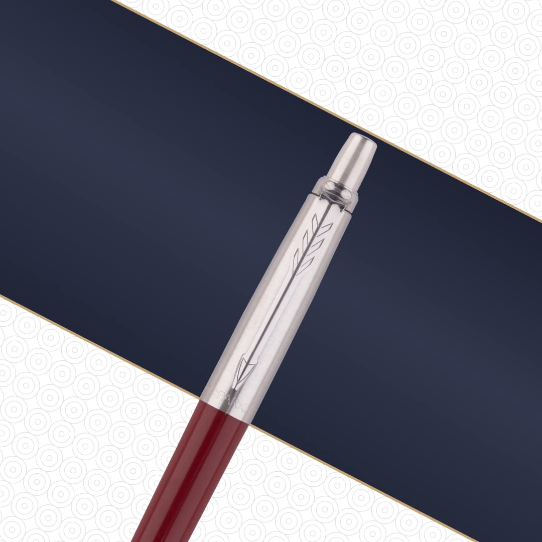 Parker Jotter London Standard Red Retractable Ballpoint Pen, Blue Ink, 10/Pack