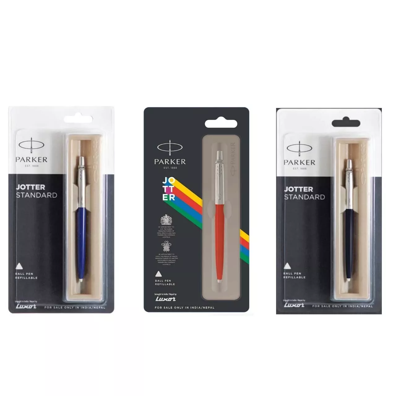 Parker Jotter Standard Set of 3 Pens Ball 1 Black 1 Red 1 Blue