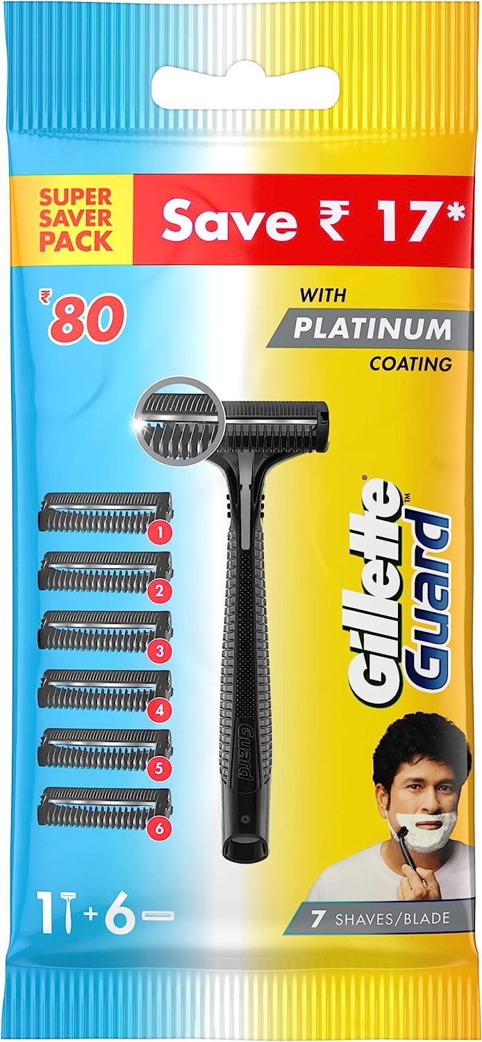 Gillette Guard Manual Shaving Razor Blades -6 Cartridges + 1 Razor (Pack of 3)