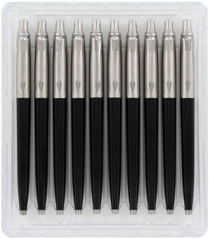Parker Jotter London Standard Black Retractable Ballpoint Pen, Blue Ink, 10/Pack