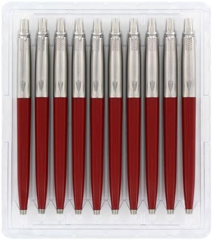 Parker Jotter London Standard Red Retractable Ballpoint Pen, Blue Ink, 10/Pack